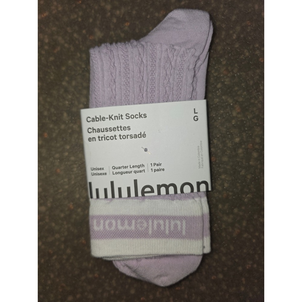 Lululemon Cable-Knit Quarter Length Socks Lilac Play White LU9DBWS Unisex Large
